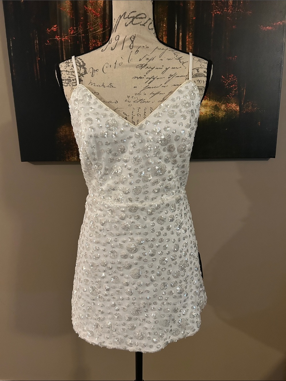 Lulu's White Sequin Spaghetti Strap Mini Skort Dress